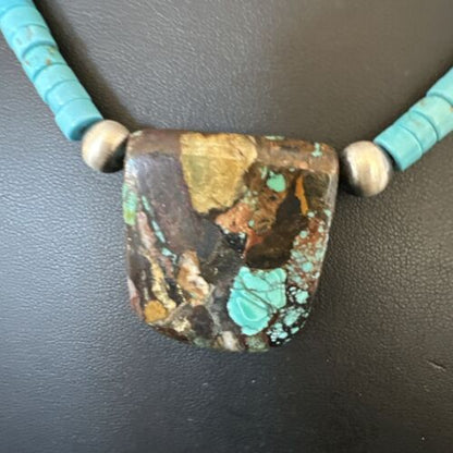Navajo SpiderWeb Turquoise Heishi Pearls Necklace | Sterling Silver | 20" | Authentic Native American Handmade | 17093