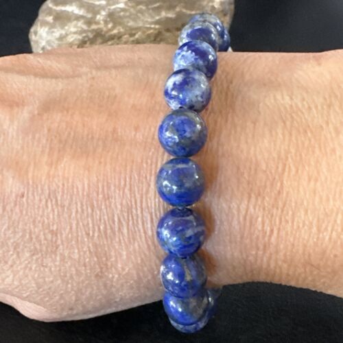 Women's Blue Denim Lapis Lazuli Stretch Bead Bracelet | 9mm | 7.5" | 16489