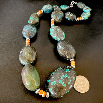 Men's Chunky Spiderweb Turquoise Necklace | Navajo Sterling Silver | Authentic Native American | 21" | 16235