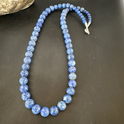 Navajo Blue Denim Lapis Graduated Necklace | Sterling Silver | Authentic Native American | 23" | 16549