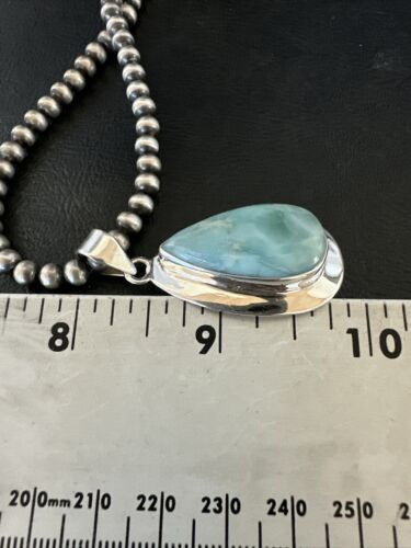 Navajo Blue Larimar Pendant Necklace | Sterling Silver Beads | Authentic Native American Handmade | 17568