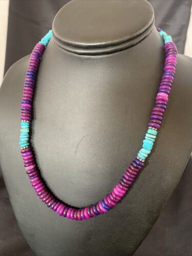 Navajo Purple Sugilite Turquoise Bead Necklace | Sterling Silver | 19" | Authentic Native American Handmade | 11918