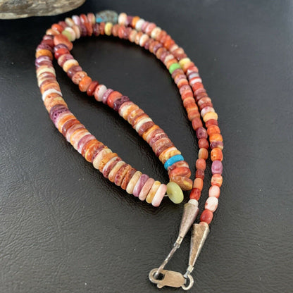 Navajo Spiny Oyster Turquoise Necklace | Sterling Silver | 22" | Authentic Native American Handmade | 10694