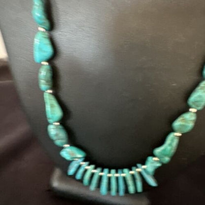 Navajo Blue Kingman Nugget Turquoise Necklace | Sterling Silver | 22" | Authentic Native American Handmade | 15534