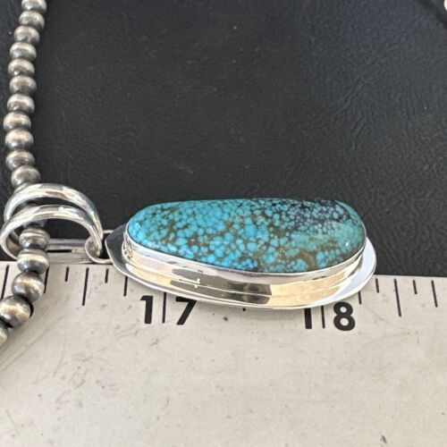 Men's Blue Spiderweb Turquoise Pendant Necklace | Navajo Sterling Silver | Authentic Native American Handmade | 14971