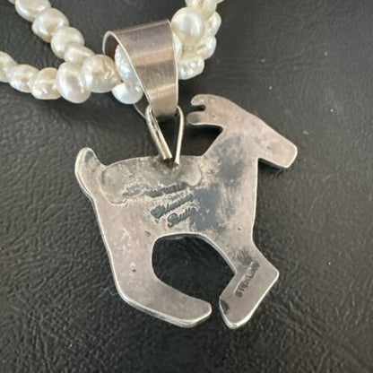 Navajo Old Pawn White Freshwater Pearl Sterling Silver Pendant Necklace | 14" Multi-Strand | 17369