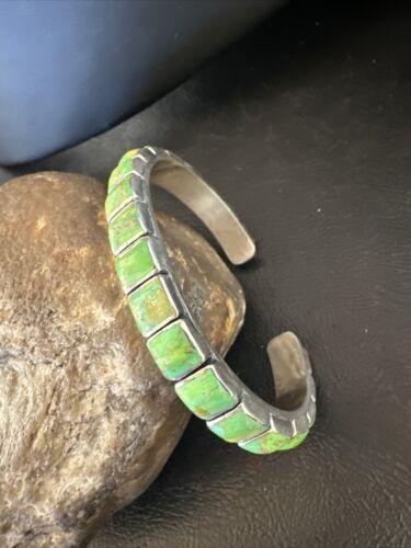 Navajo Green Mojave Turquoise Cuff Bracelet | Sterling Silver | Authentic Native American Handmade | 16900