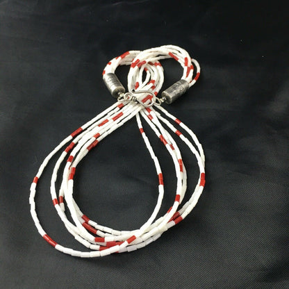 Men's Navajo Red White Coral Heishi Necklace | Sterling Silver | 6 Strand | 18" | 10147