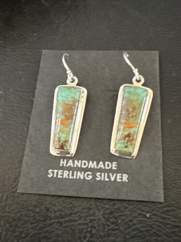 Navajo Blue Turquoise Dangle Earrings | Sterling Silver | Authentic Native American Handmade | 16507