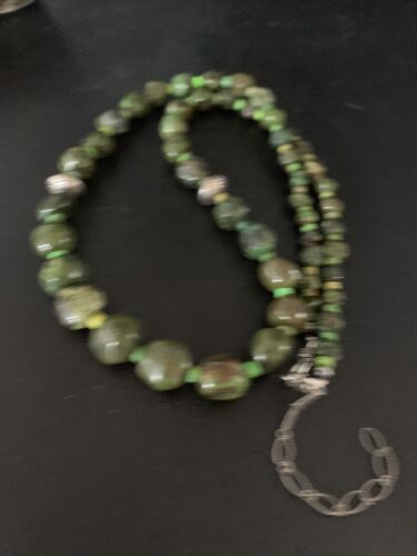 Navajo Green Spiderweb Turquoise Nugget Necklace | Sterling Silver | 23" | Authentic Native American Handmade | 14097