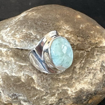 Navajo Blue Larimar Ring | Sterling Silver | Sz 7 | Authentic Native American Handmade | 17665