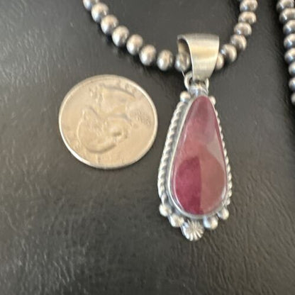Navajo Purple Spiny Oyster Pendant with Pearls | Sterling Silver Necklace | Authentic Native American Handmade | 16059