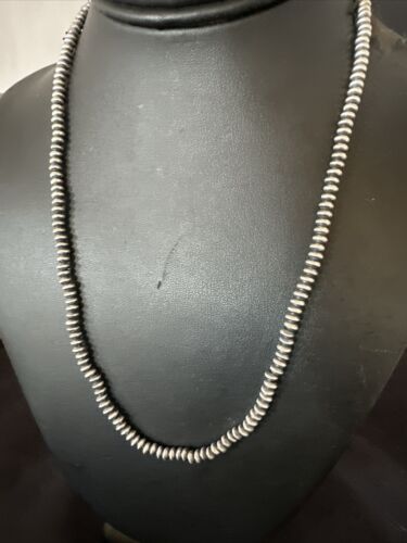 Navajo Pearl Sterling Silver Saucer Bead Necklace | Hand Strung 5mm | 20" | Authentic Native American | 60520