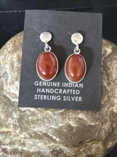 Navajo Burgundy Carnelian Dangle Earrings | Sterling Silver | Authentic Native American Handmade | 14924