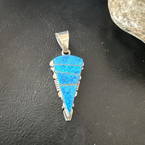 Arrowhead Blue Opal Inlay Pendant Necklace | Navajo Sterling Silver | Authentic Native American Jewelry | 15676