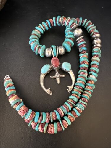 Navajo Men's Turquoise Purple Spiny Naja Pendant Necklace | Sterling Silver | Authentic Native American Handmade | 14953