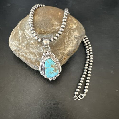 Navajo Pearls Turquoise Necklace with Royston Pendant | Sterling Silver | Authentic Native American Handmade | 17128