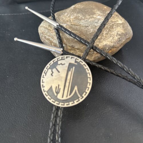 Native American Handmade Men's Bolo Tie | Hopi Sterling Silver | 14323