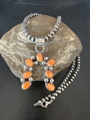 Navajo Spiny Oyster Naja Pendant Necklace | Sterling Silver | 20" | Authentic Native American Handmade | 15758