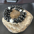 Memory Wire Stainless Steel Bracelet | Black Onyx & Mother of Pearl Beads | 17619