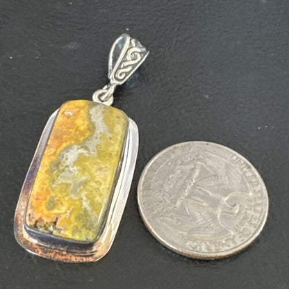 Navajo Bumblebee Jasper Pendant Necklace | Sterling Silver | Authentic Native American Handmade | 15964