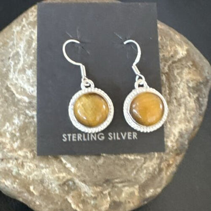 Southwestern Navajo Coffee Tiger's Eye Dangle Earrings | Sterling Silver | Authentic Native American Handmade | 16964