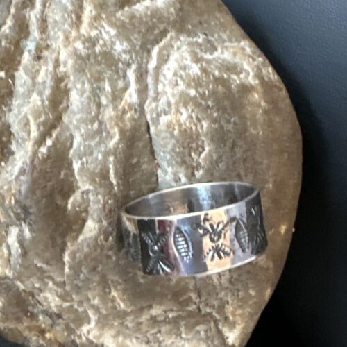 Men's Wide Band Thumb Ring | Navajo Stamped Sterling Silver | Sz 14 | Authentic Native American Handmade | 15127
