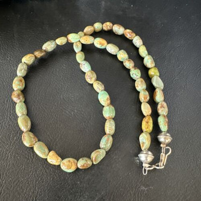 Navajo Green Royston Turquoise Bead Necklace | Sterling Silver Pearls | 18" | Authentic Native American | 15320 - Masha USA