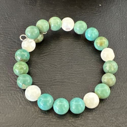 Turquoise Memory Wire Bracelet | Stainless Steel | Mother of Pearl Beads | 7" | 17628
