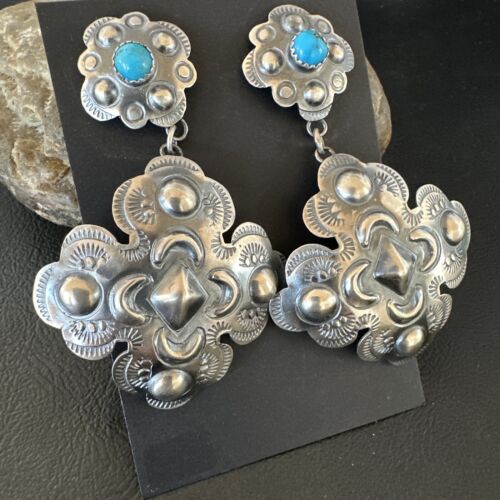 Navajo Stamped Sterling Silver Earrings Set | Handmade | 2.75" | Authentic Native American | 16341