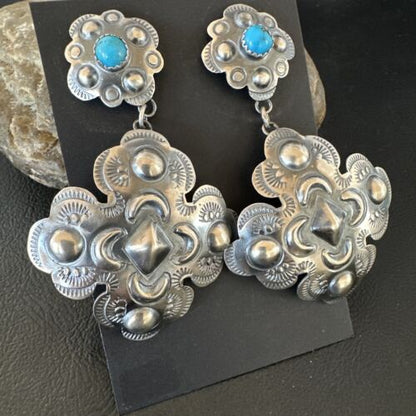 Navajo Stamped Sterling Silver Earrings Set | Handmade | 2.75" | Authentic Native American | 16341