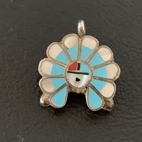 Zuni Sunface Pin Pendant | Turquoise, Mother of Pearl, Spiny Oyster | Sterling Silver | Native American Handmade | 01180