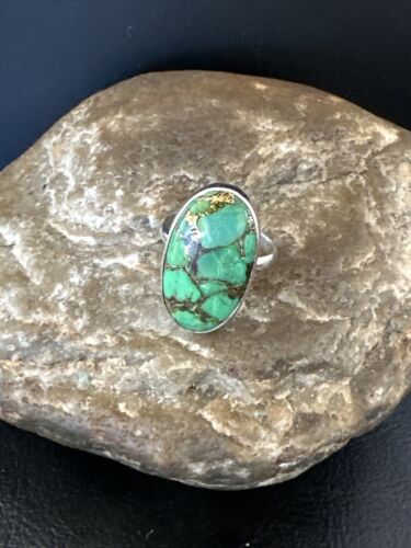 Navajo Green Mojave Turquoise Ring | Sterling Silver | Sz 7 | Authentic Native American Handmade | 15595