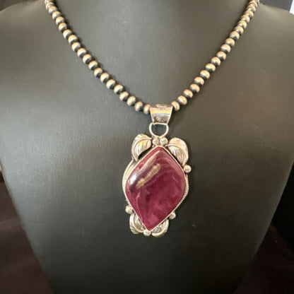 Men's Purple Spiny Oyster Pendant Necklace | Navajo Sterling Silver | Authentic Native American Handmade | 15620