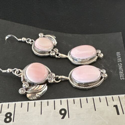 Navajo Pink Conch Shell Dangle Earrings | Sterling Silver | Authentic Native American Handmade | 17197 - Masha USA