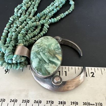 Navajo Green Turquoise Chrysoprase Naja Pendant Necklace | Sterling Silver | Authentic Native American Handmade | 16064