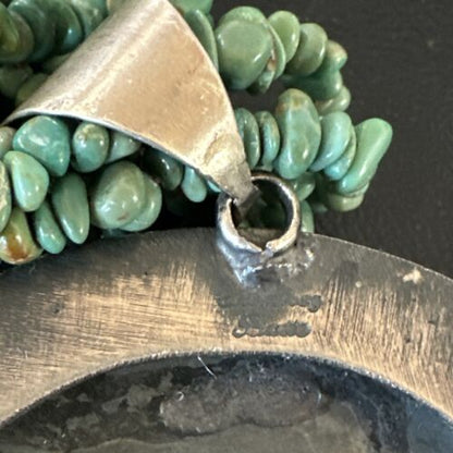 Navajo Green Turquoise Chrysoprase Naja Pendant Necklace | Sterling Silver | Authentic Native American Handmade | 16064