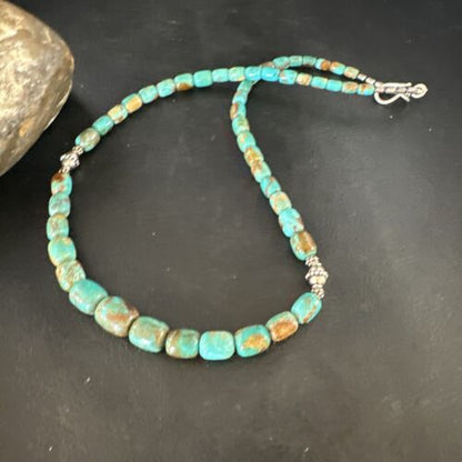 Navajo Blue Turquoise Graduated Necklace | Sterling Silver | Authentic Native American | 18" | 15268