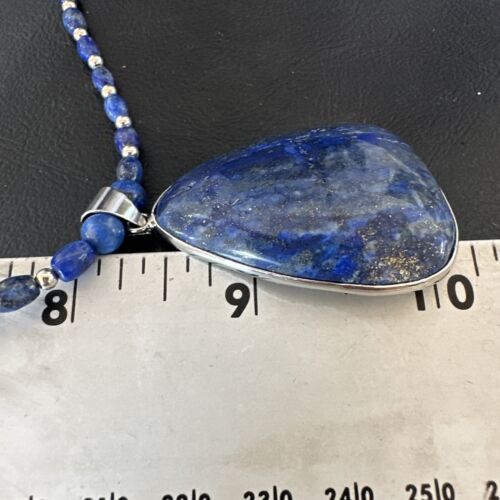 Navajo Blue Denim Lapis Pendant with Pearls | Sterling Silver Necklace | 22" | Authentic Native American Handmade | 16578