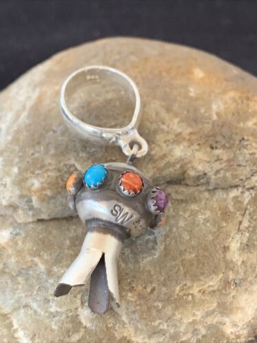 Navajo Multi-Color Turquoise Naja Pendant | Sterling Silver | Authentic Native American Handmade | 01260