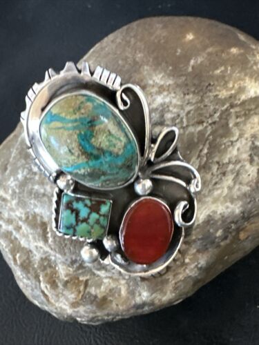 Navajo Blue Turquoise Cluster Ring | Authentic Native American Sterling Silver | Multi-Stone | Sz 10 | 14840 - Masha USA