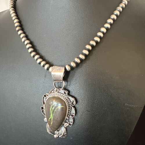 Navajo Green Boulder Turquoise Pendant Necklace | Sterling Silver | Men's Women's | 16135