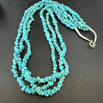 Navajo Blue Kingman Nugget Turquoise Necklace | Sterling Silver | 20" | Authentic Native American Handmade | 17463