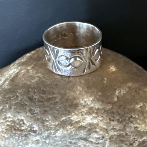 Navajo Stamped Wide Band Ring | Sterling Silver | Sz 7 | Authentic Native American Handmade | 15294