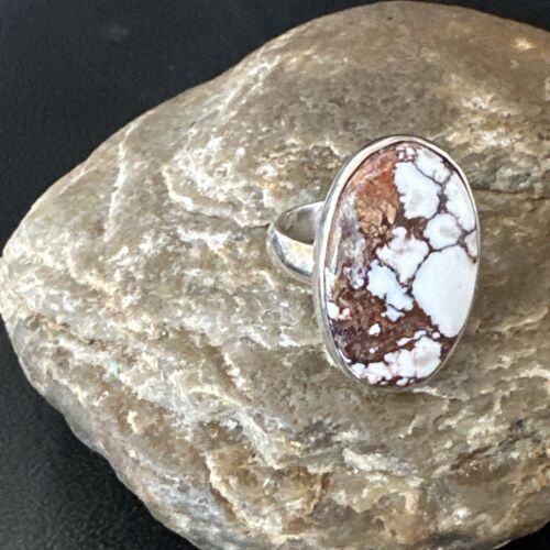Men's Women's Wild Horse Turquoise Ring | Navajo Sterling Silver | Sz 8 | Authentic Native American Handmade | 17356