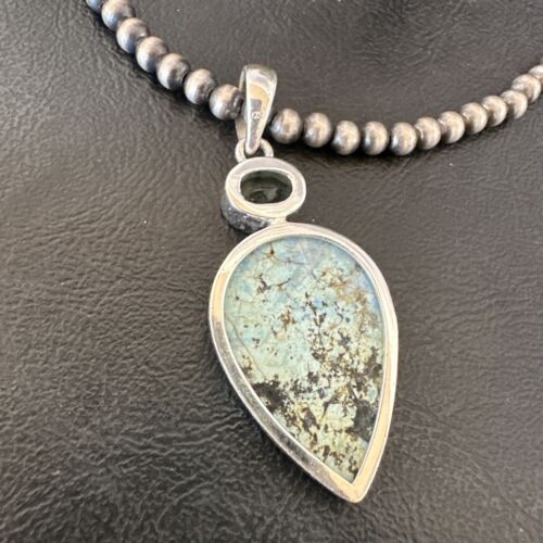 Navajo Dry Creek Turquoise Topaz Pendant Necklace | Sterling Silver | Authentic Native American Handmade | 16443