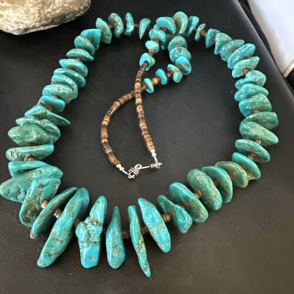 Navajo Blue Kingman Nugget Turquoise Necklace | Sterling Silver | 32" | Authentic Native American Handmade | 15287