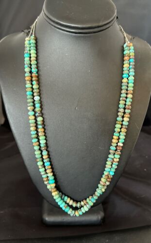 Navajo Blue Green Turquoise Heishi Bead Necklace | Sterling Silver | 6mm | Authentic Native American Handmade | 14359 - Masha USA