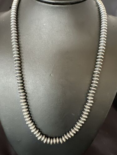 Navajo Pearl Sterling Silver Saucer Bead Necklace | Hand Strung 7mm | 20" | Authentic Native American | 60720