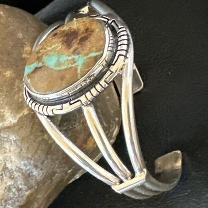 Navajo Green Boulder Turquoise Cuff Bracelet | Sterling Silver | Authentic Native American Handmade | 16244